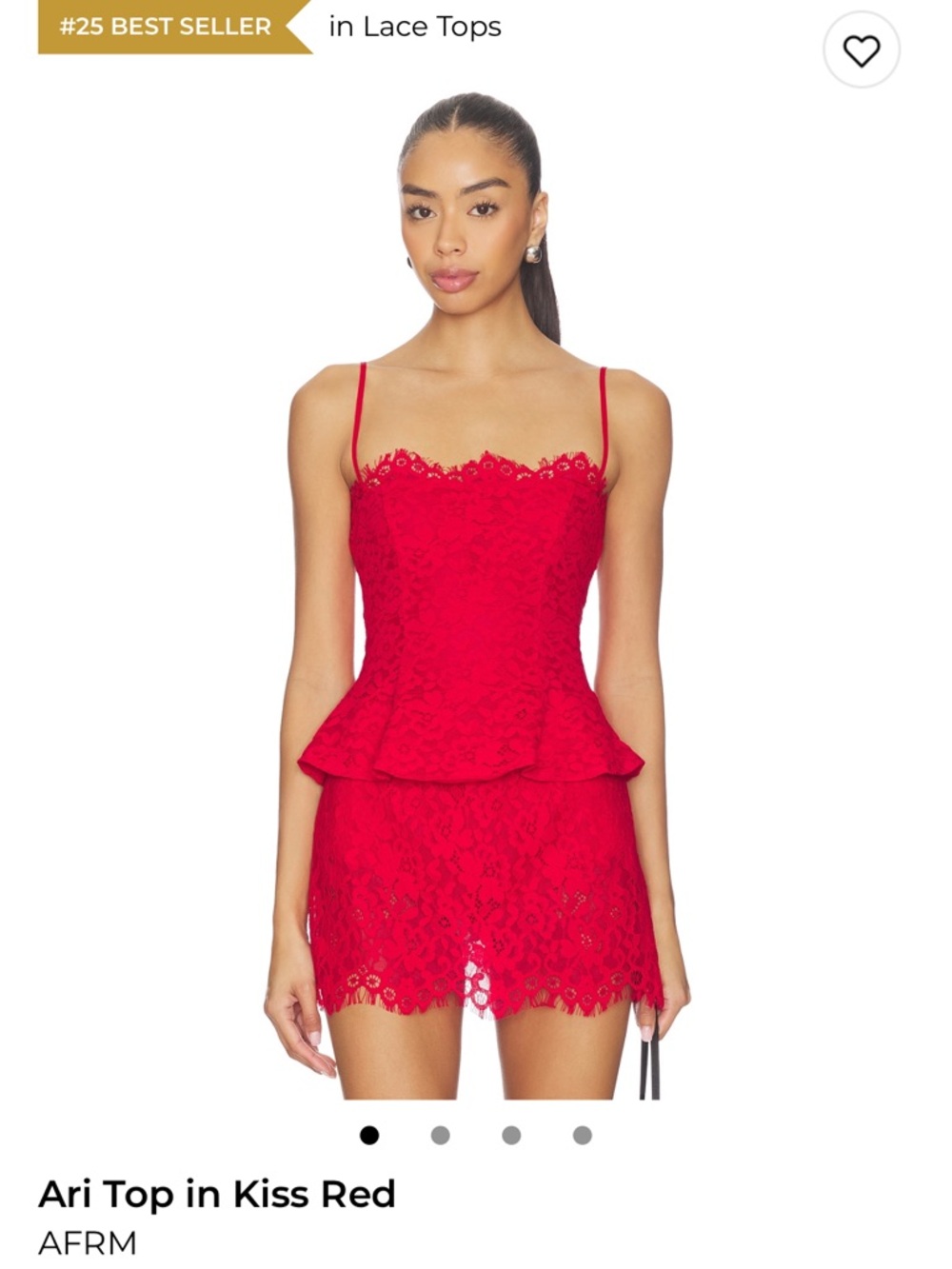 AFRM Ari Lace Peplum Top & Skirt in Kiss Red size Medium